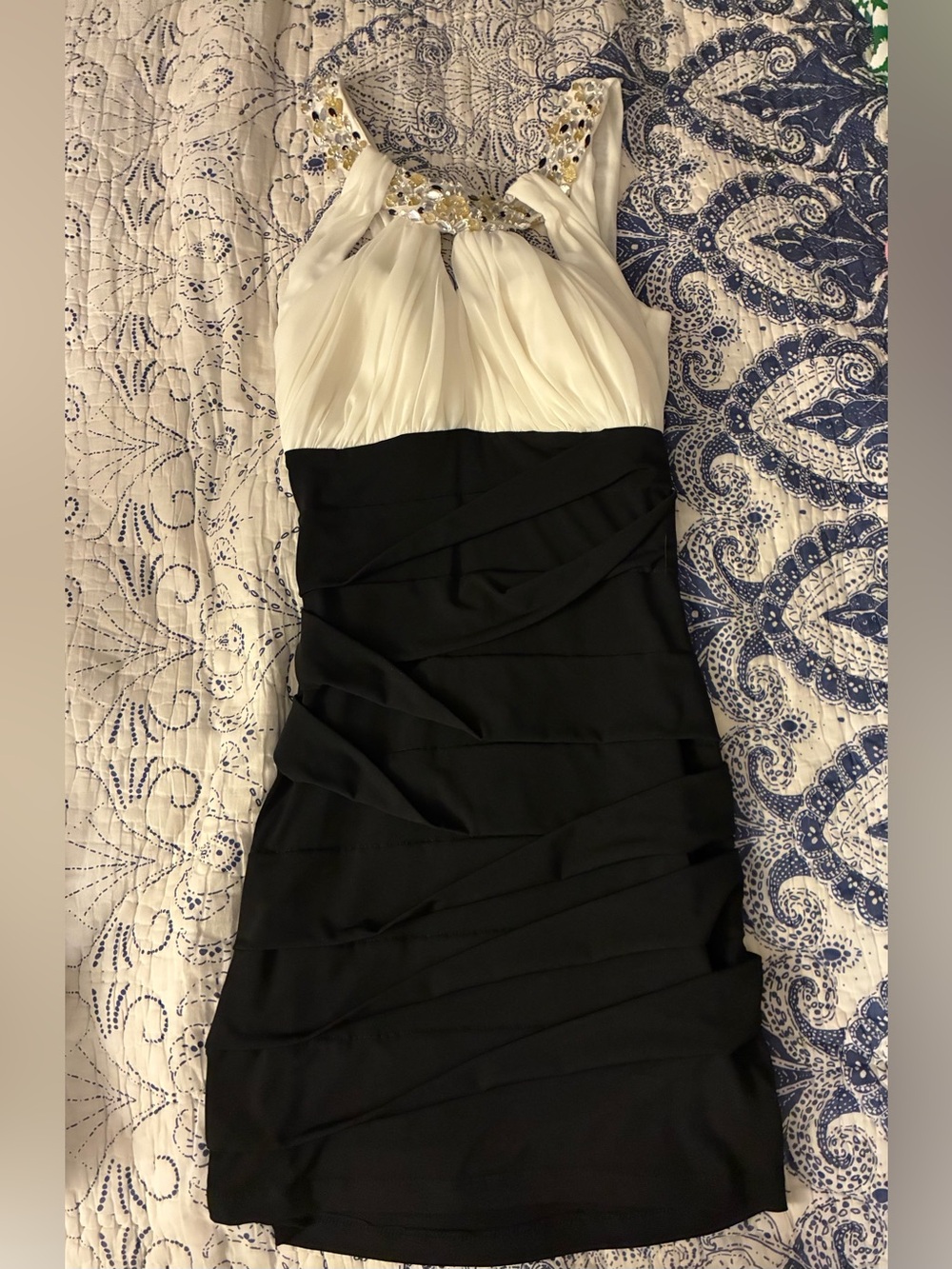 City Studio Black and White Evening Dress with Embellished Neckline - NWT - XS